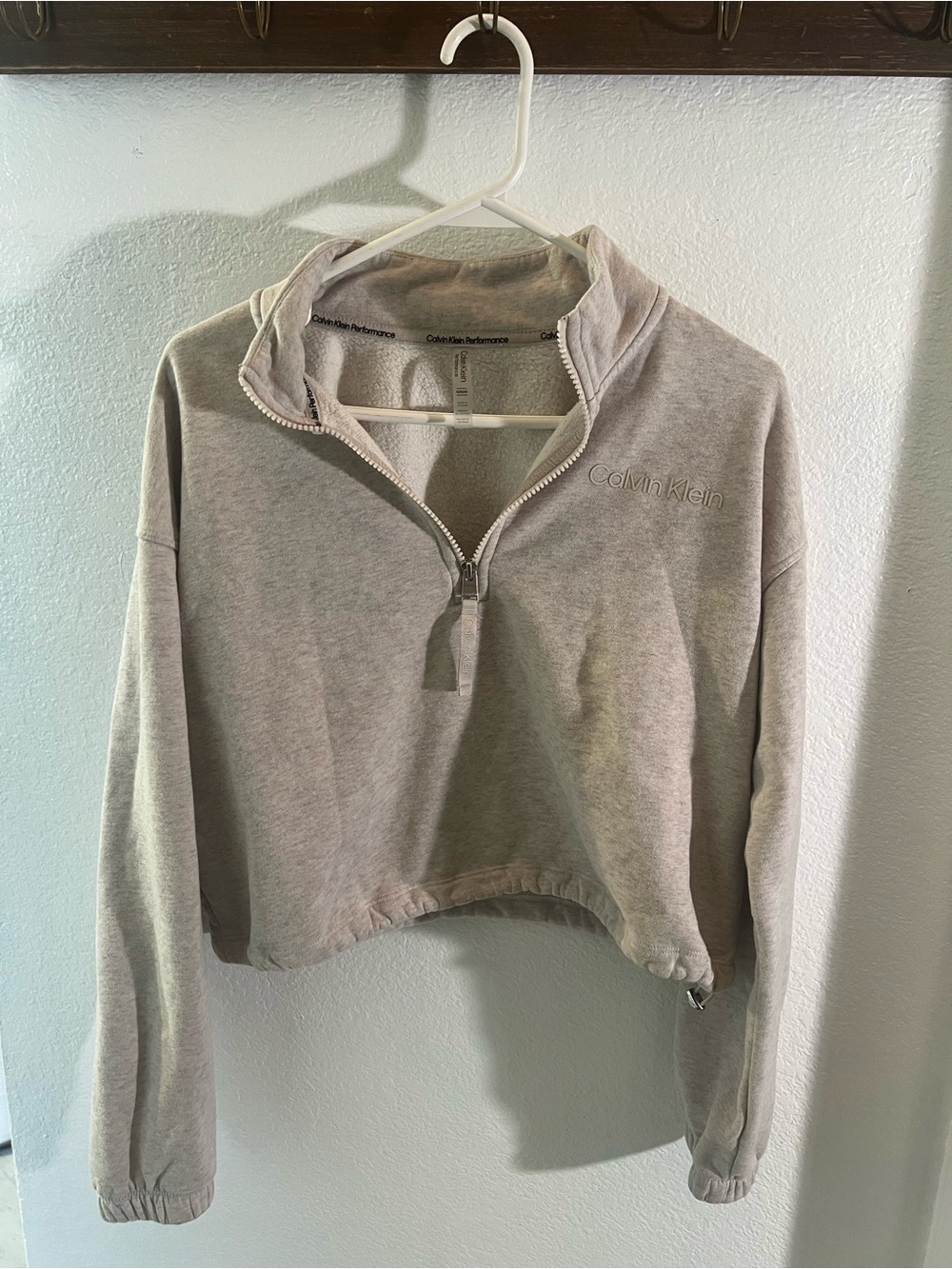 Calvin Klein Performance Light Gray Cropped Quarter-Zip Pullover